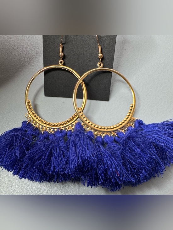 Jewelry - Gold Hoop Tassel Earrings with Royal Blue Fringe summer boho style spring